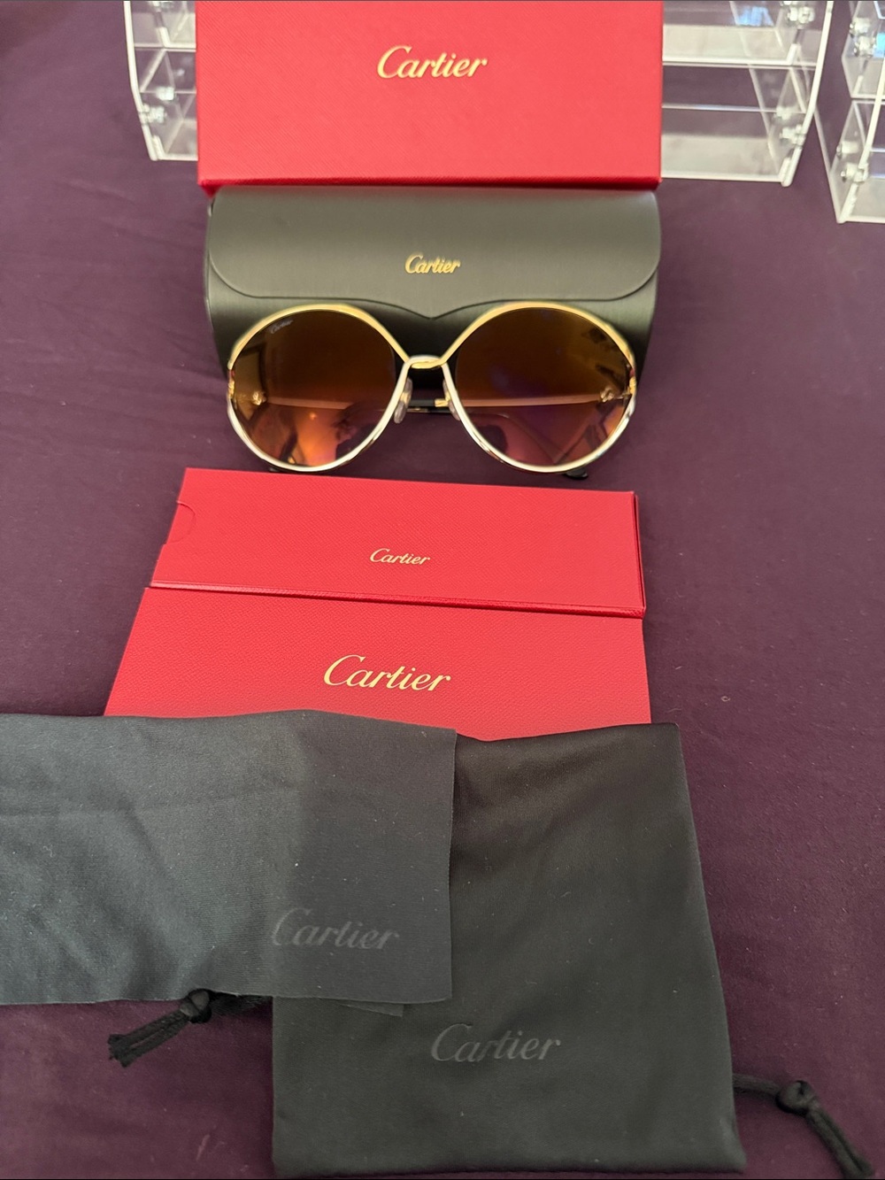 Cartier Gold Frame Brown Gradient Round Sunglasses